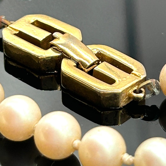 Vintage Givenchy 1977 String of Pearls with Gold Tone Logo Clasp 30" Necklace - Picture 10 of 12
